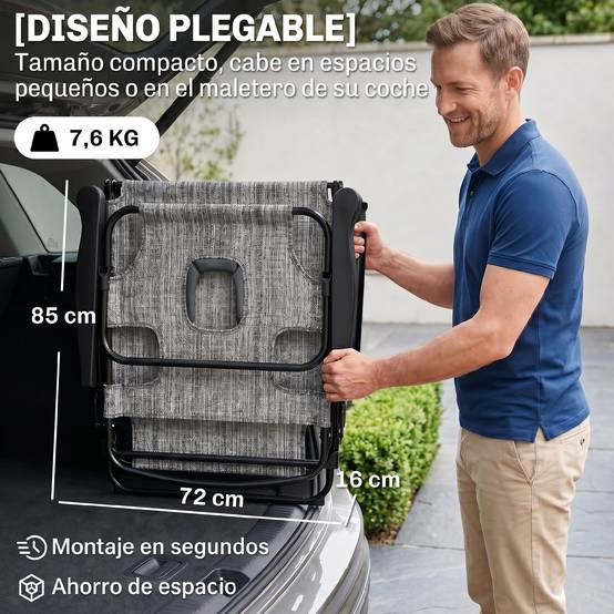 Transat de jardin pliable avec dossier réglable sur 4 positions, trou de lecture et appui-tête, 145 x 72 x 89 cm, gris - Image 9