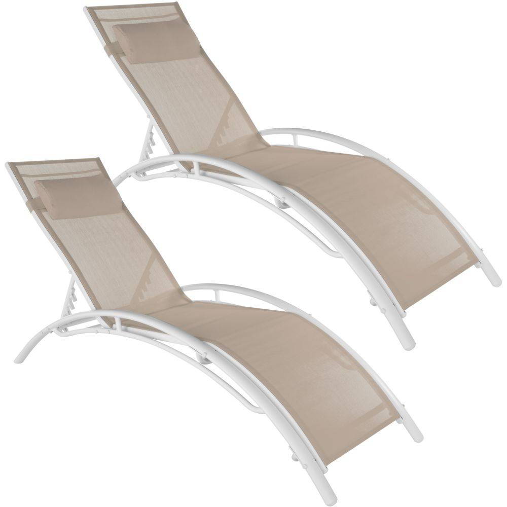 Helloshop26 - Lot de 2 transats bain de soleil avec coussin de tête beige - Imagen 1