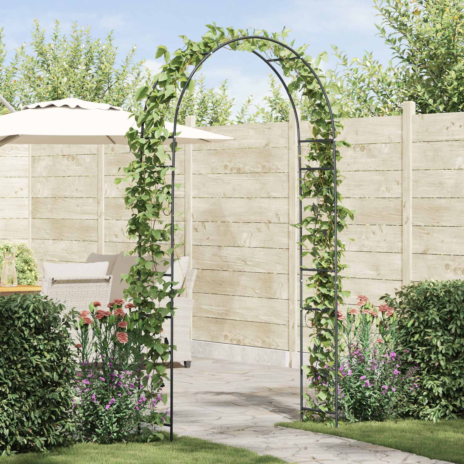 Arche de jardin Métal Noir Motifs Floraux Élégants pour Rosiers et Vignes 115cm - ComfortXL Outdoor Living - Image 1