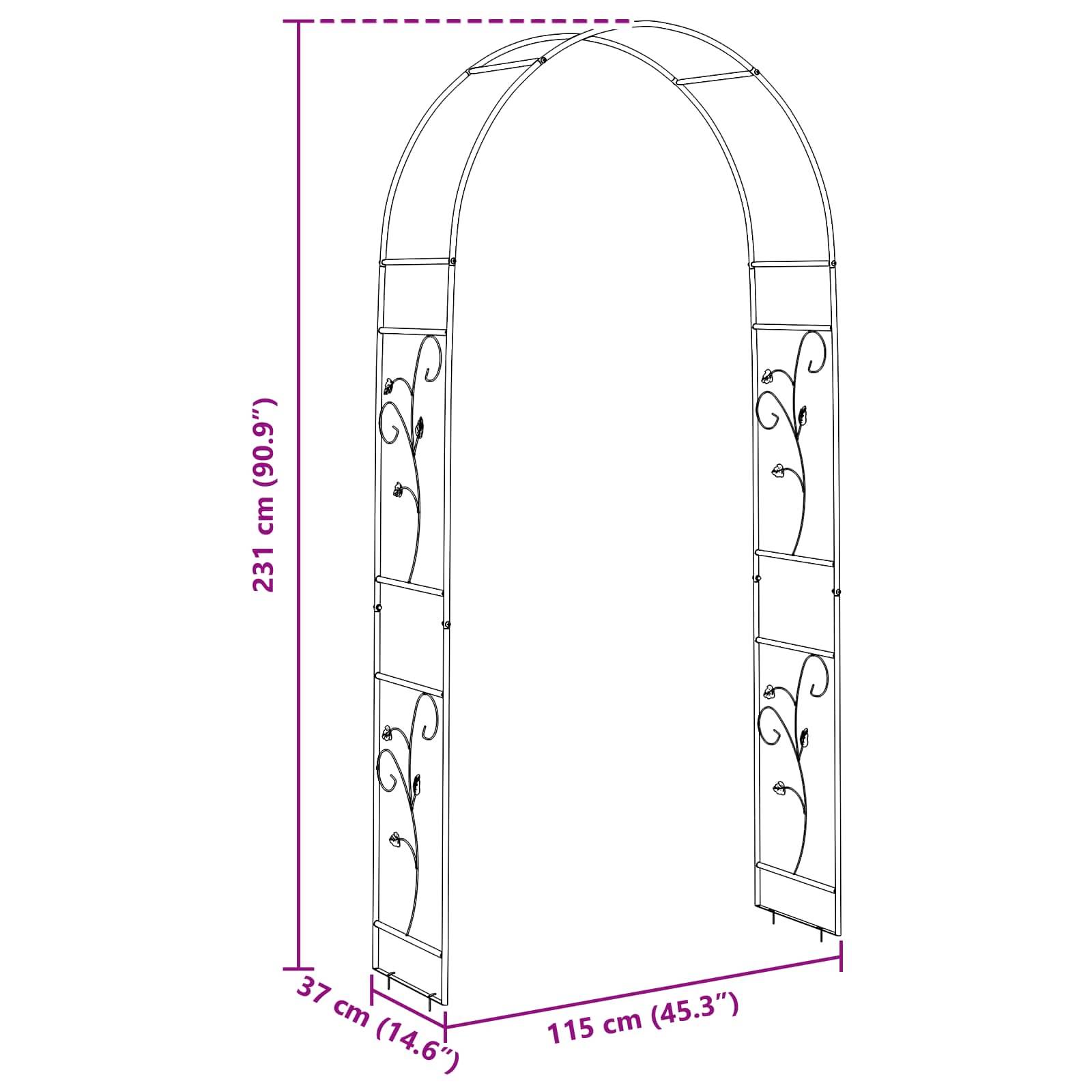Arche de jardin Métal Noir Motifs Floraux Élégants pour Rosiers et Vignes 115cm - ComfortXL Outdoor Living - Image 9