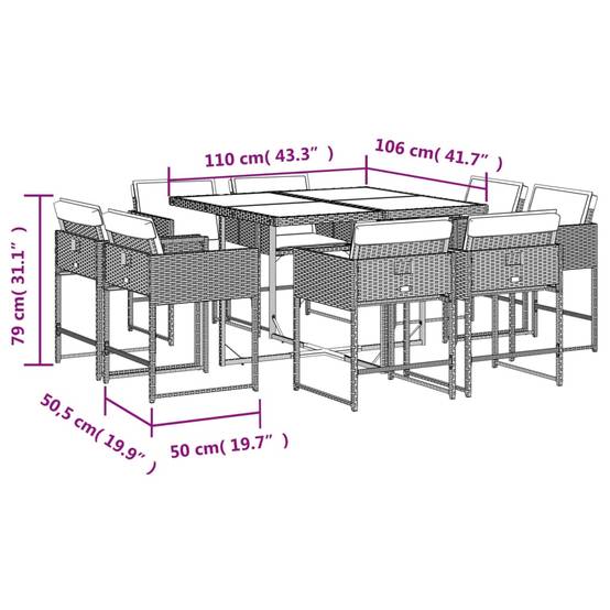 Vidaxl - Ensemble à manger de jardin 9pcs coussins noir résine tressée vidaXL 3278142 - Image 3