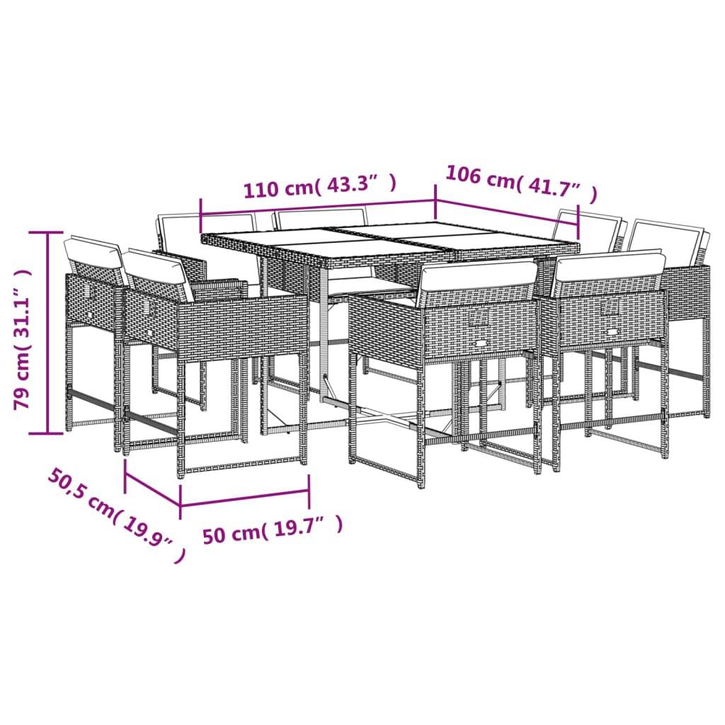 Vidaxl - Ensemble à manger de jardin 9pcs coussins noir résine tressée vidaXL 3278142 - Image 3