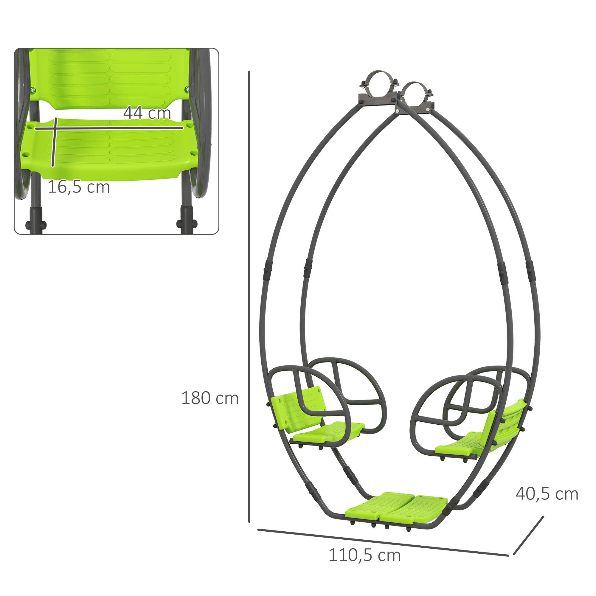 Outsunny - Balançoire agrès face à face enfant 3 à 6 ans - assises, dossiers, repose-pieds - acier gris PE vert - Outsunny - Imagen 3