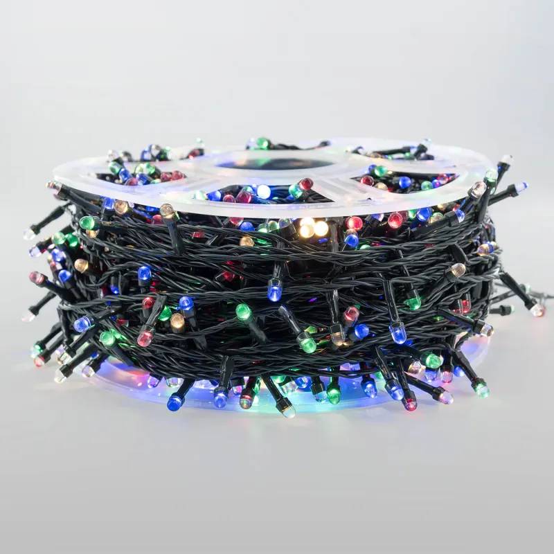 Lotti - Guirlande lumineuse 1000 LED multicolores 100m, câble vert, 8 animations + fixe, IP44 - Lotti - Image 1
