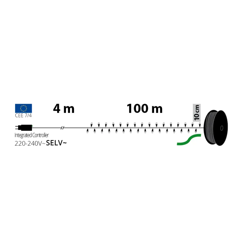 Lotti - Guirlande lumineuse 1000 LED multicolores 100m, câble vert, 8 animations + fixe, IP44 - Lotti - Image 2