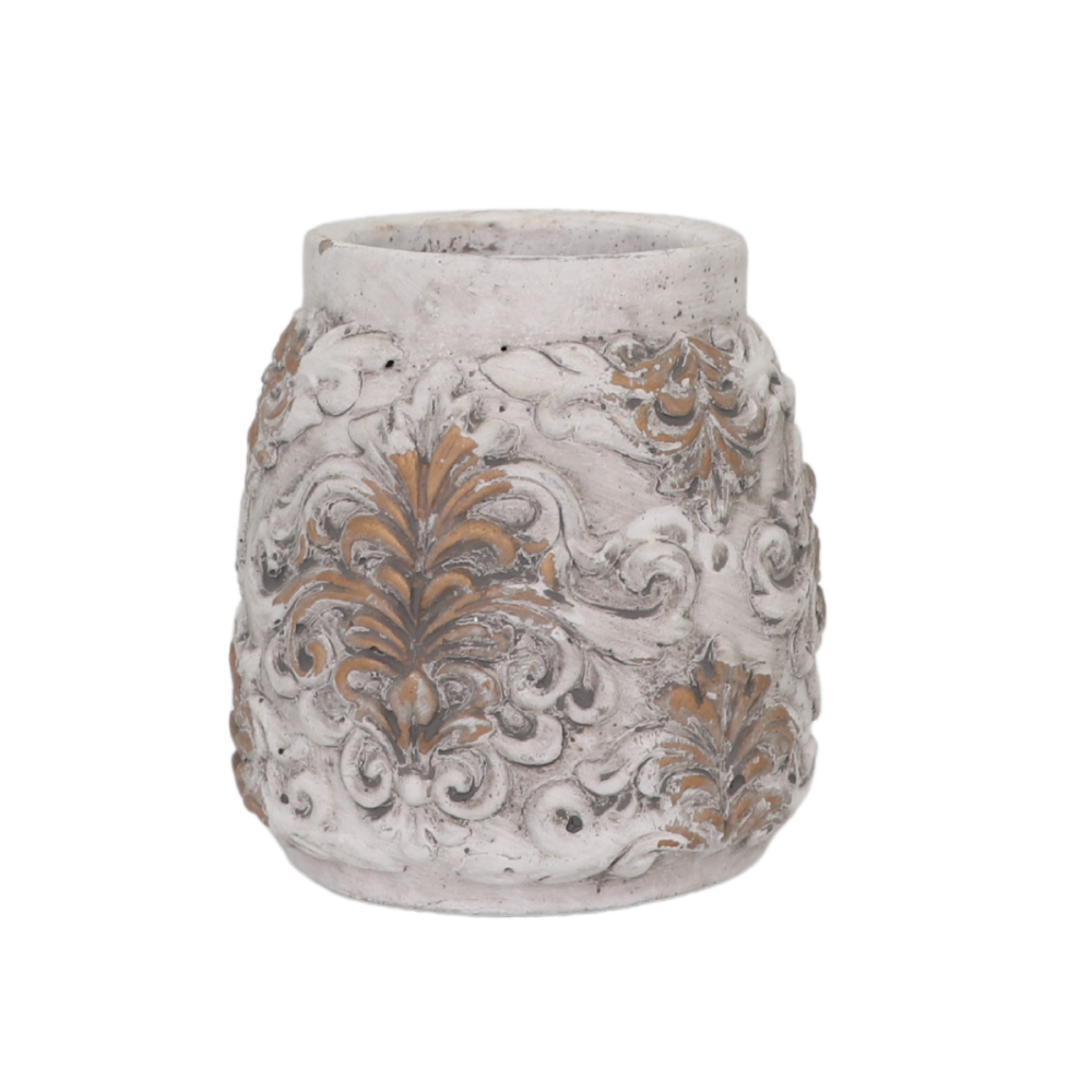 ~ Cache-pot «Baroque en relief» en béton gris et marron Ø.10 x 12 cm Chemin de campagne