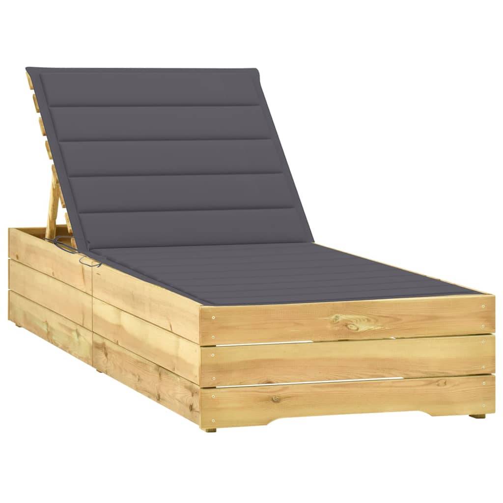 Helloshop26 - Transat chaise longue bain de soleil lit de jardin terrasse meuble d'extérieur avec coussin anthracite bois de pin imprégné - Imagen 1