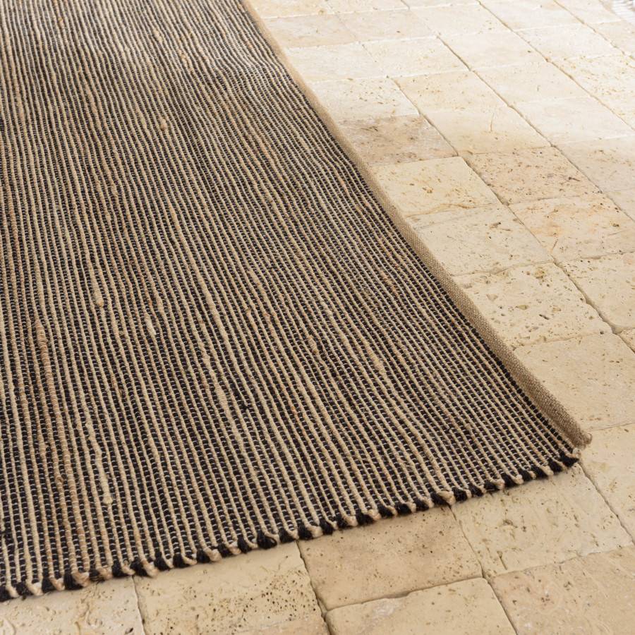 Macabane - QUENTIN - Tapis rect. 160x230cm en jute et coton couleur sable et noir - Imagen 3