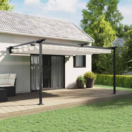 ComfortXL - Pergola Murale Adossée Acier Toit Rétractable 4x3 m Crème pour Terrasse - ComfortXL Outdoor Living - Image 1