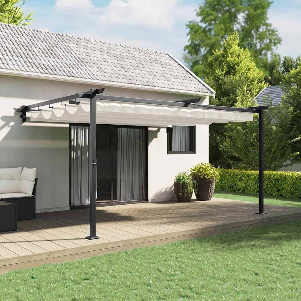 ComfortXL - Pergola Murale Adossée Acier Toit Rétractable 4x3 m Crème pour Terrasse - ComfortXL Outdoor Living - Image 1