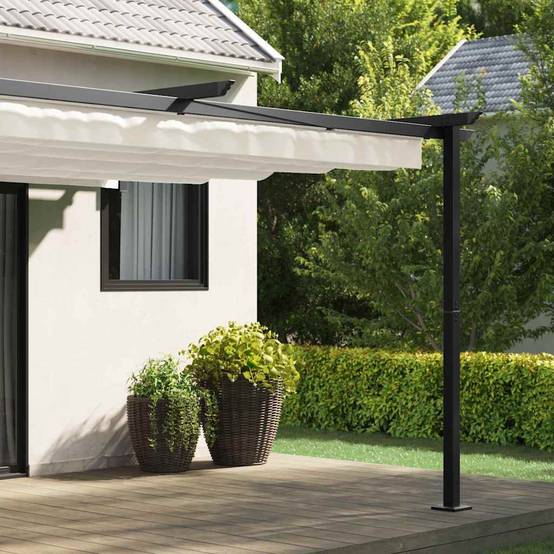 ComfortXL - Pergola Murale Adossée Acier Toit Rétractable 4x3 m Crème pour Terrasse - ComfortXL Outdoor Living - Image 3