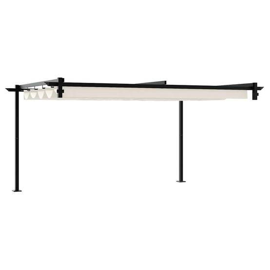 ComfortXL - Pergola Murale Adossée Acier Toit Rétractable 4x3 m Crème pour Terrasse - ComfortXL Outdoor Living - Image 6