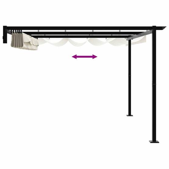 ComfortXL - Pergola Murale Adossée Acier Toit Rétractable 4x3 m Crème pour Terrasse - ComfortXL Outdoor Living - Image 9