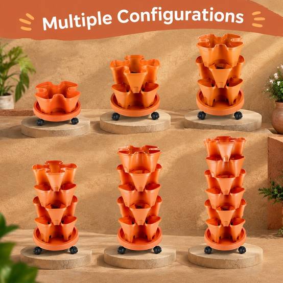 Lot de 6 Pots de Fleurs Empilables Tour Vertical avec Système d'Irrigation et Soucoupe Mobile - Image 6