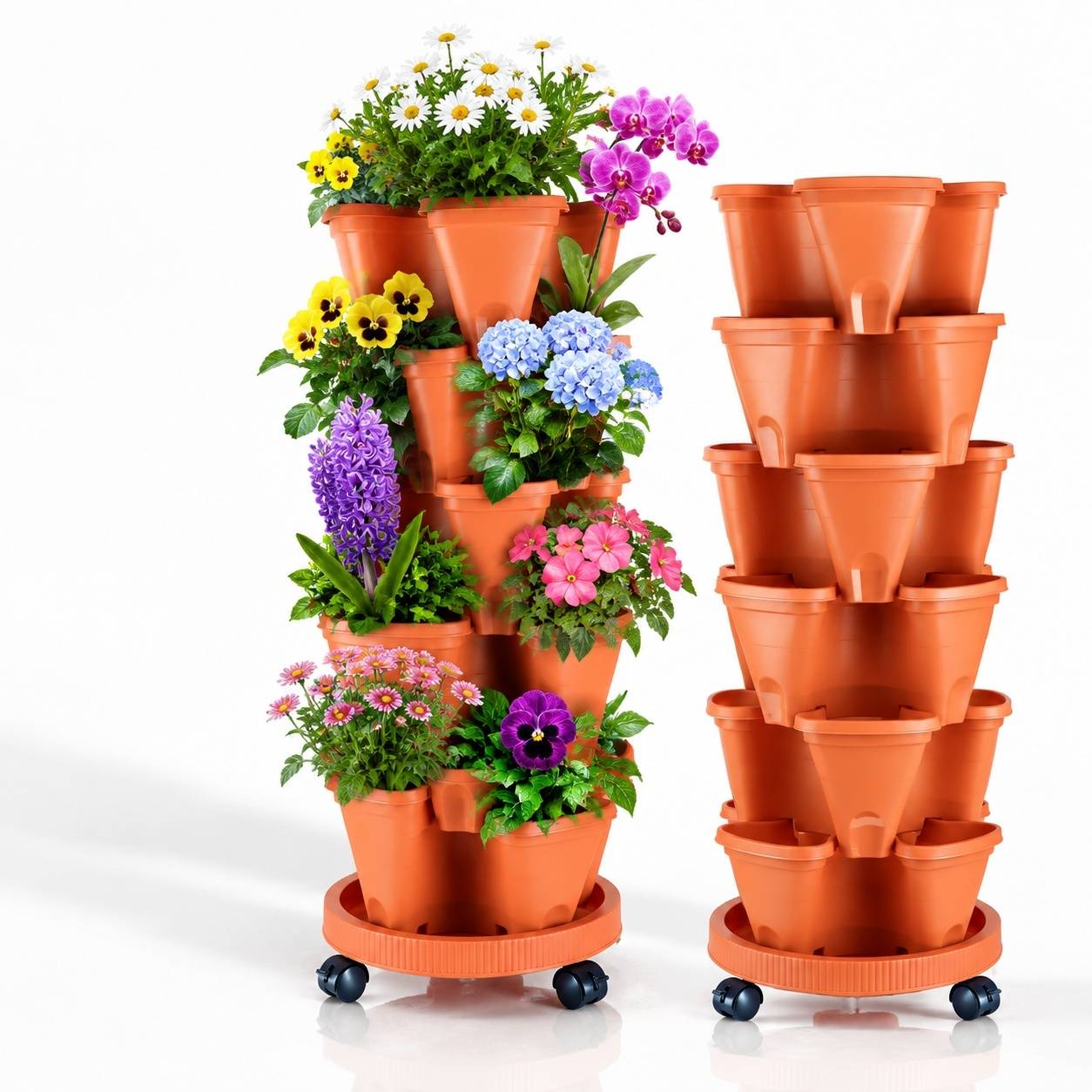 Lot de 6 Pots de Fleurs Empilables Tour Vertical avec Système d'Irrigation et Soucoupe Mobile - Image 2