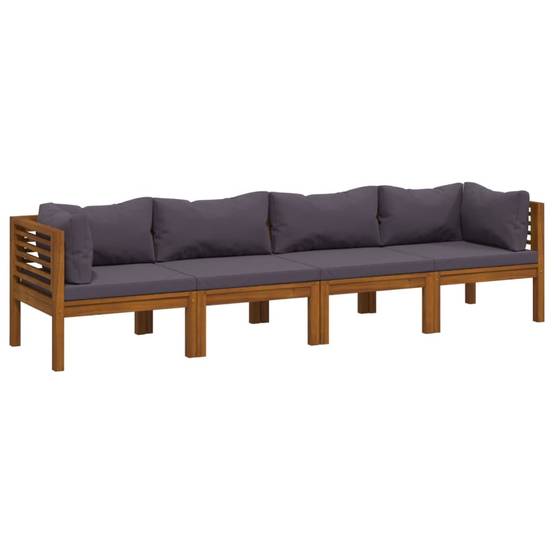 Canapé de Jardin 4p Bois d'Acacia Modulable avec Coussins Gris pour Terrasse – ComfortXL Outdoor Living - Image 2
