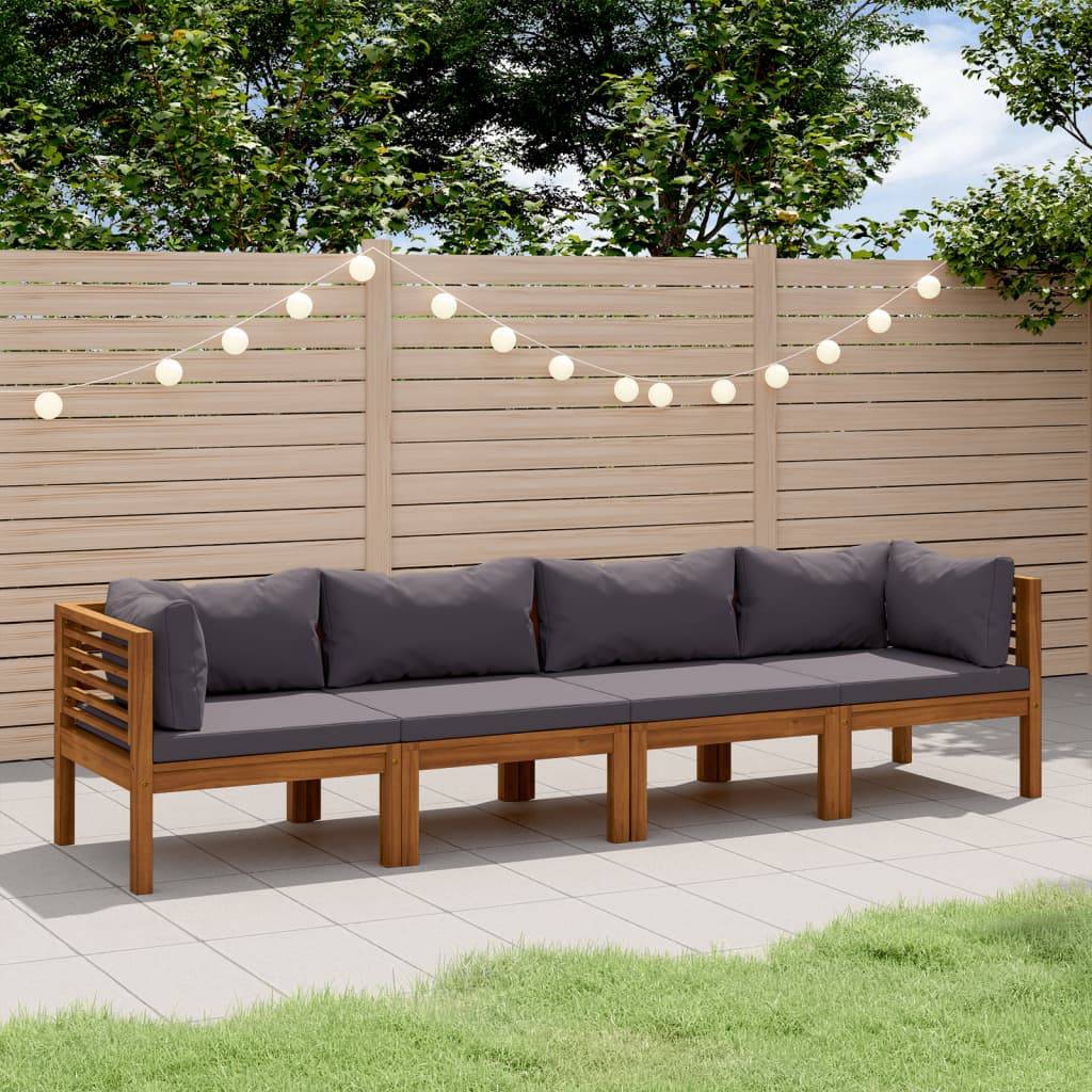 Canapé de Jardin 4p Bois d'Acacia Modulable avec Coussins Gris pour Terrasse – ComfortXL Outdoor Living - Image 1