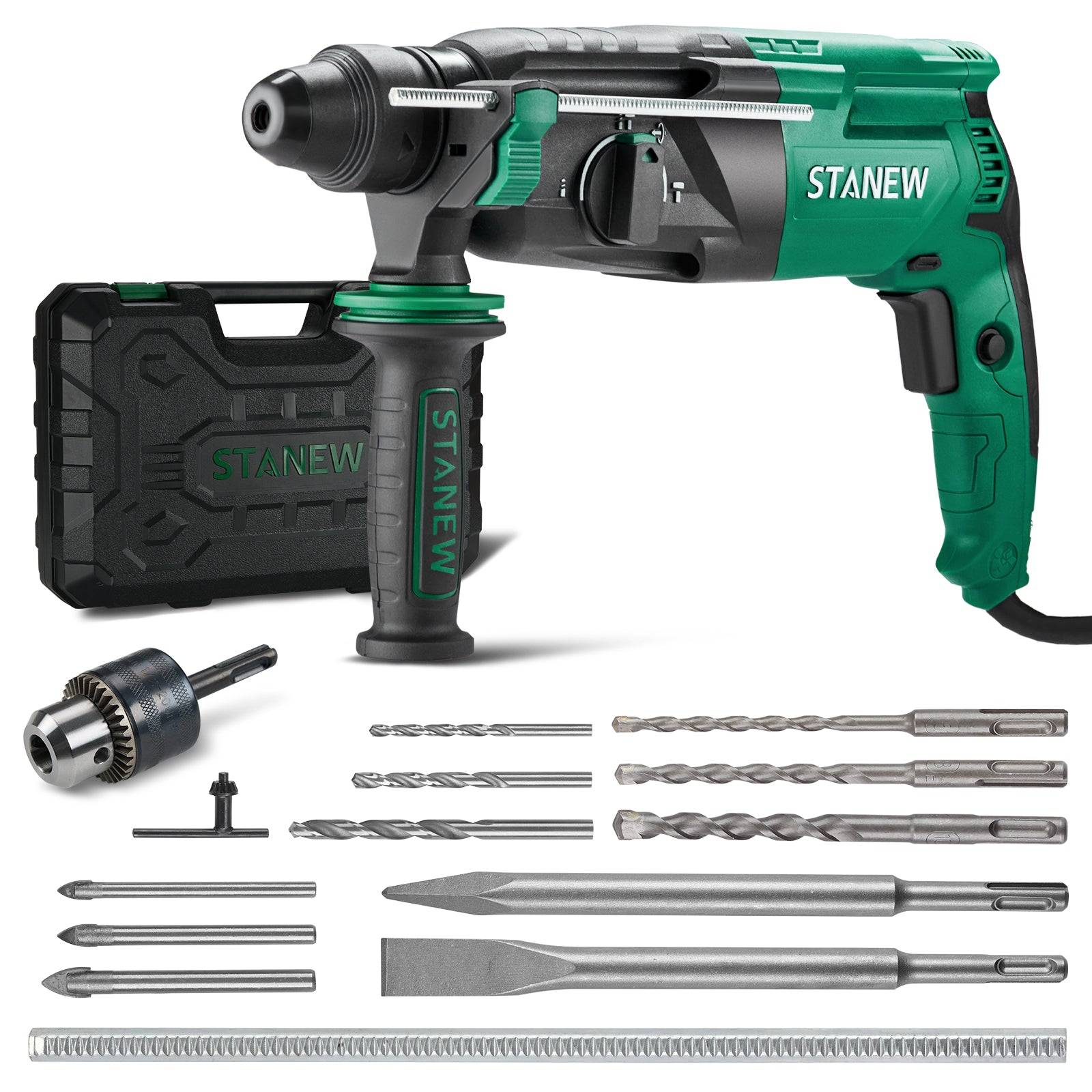 Perceuse à percussion SDS Plus filaire 950 W, avec jeu d'accessoires 16 pièces, 0-1150 tr/min/5100 coups/min, adaptée au béton, à l'acier et au bois