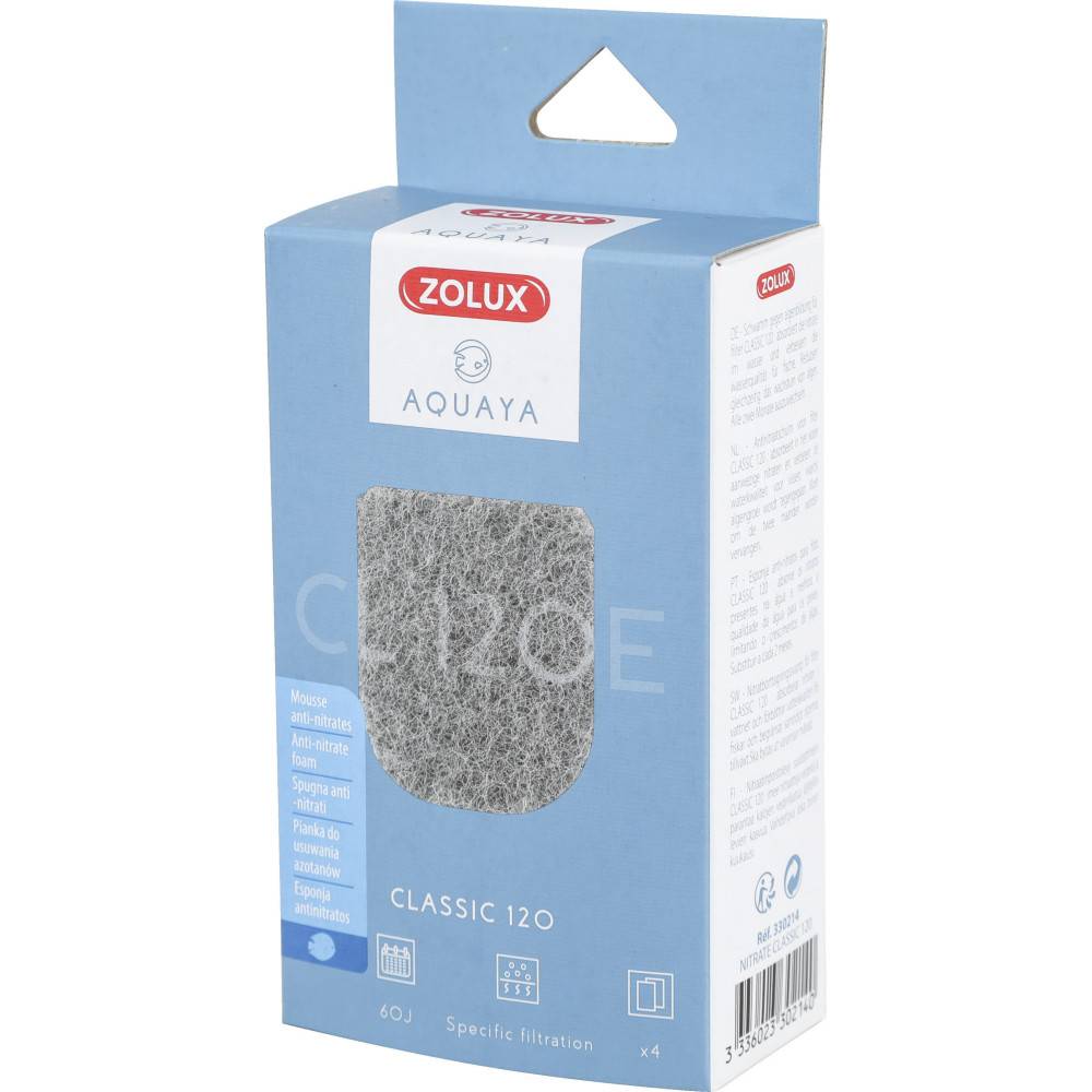 Zolux - Filtre pour pompe classic 120, filtre CL 120 E mousse anti nitrates x 4 pour aquarium - Imagen 3