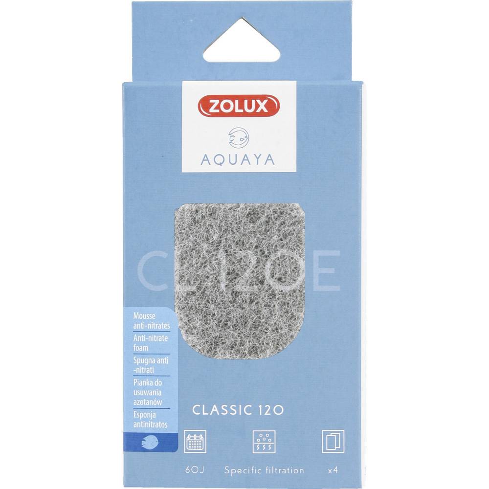 Zolux - Filtre pour pompe classic 120, filtre CL 120 E mousse anti nitrates x 4 pour aquarium - Imagen 1