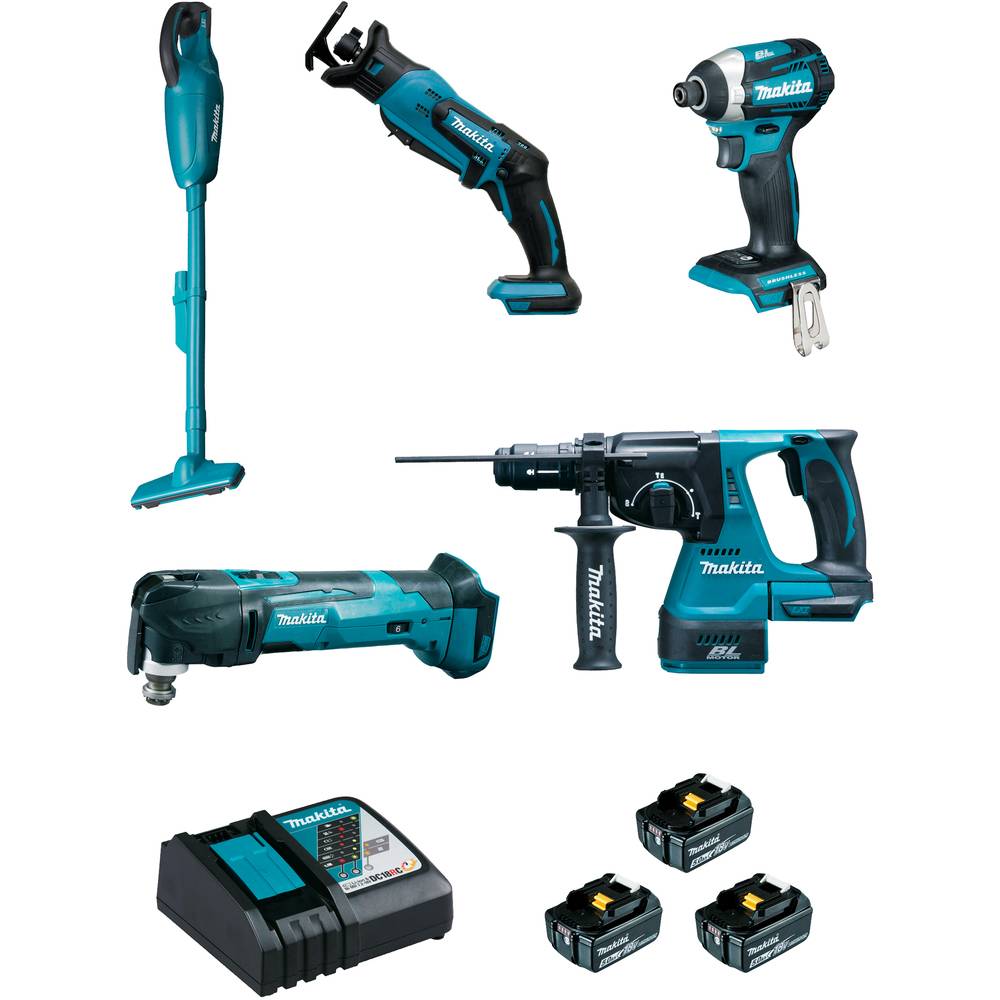 Makita - Ensemble de 5 machines 18V Li-Ion DTD154 + DHR243 + DTM51 + DJR183 + DCL18 - MAKITA - avec 3 batteries 18 .0Ah 5.0Ah - chargeur- MAKPAC - DLX5045TJ