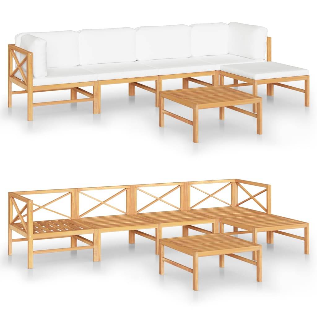 Helloshop26 - Salon de jardin meuble d'extérieur ensemble de mobilier 6 pièces avec coussins crème bois de teck solide - Imagen 1