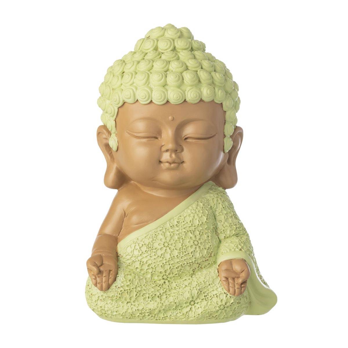 J-Line - Statuette Déco Moine Zen "Boudhi" 20cm Vert