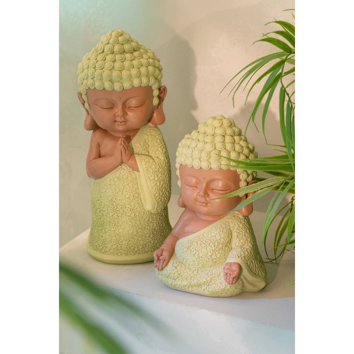 J-Line - Statuette Déco Moine Zen "Boudhi" 20cm Vert - Image 5