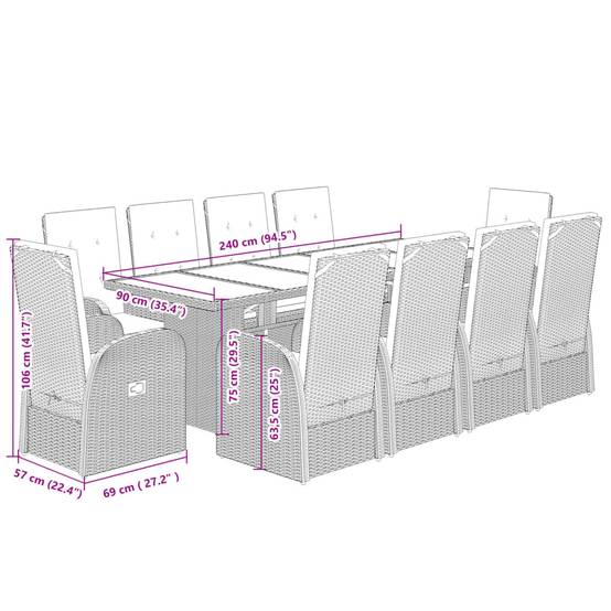 Salon de Jardin 8 Personnes Résine Tressée Chaises Inclinables Repose-pieds Table Verre Gris – ComfortXL Outdoor Living - Image 8