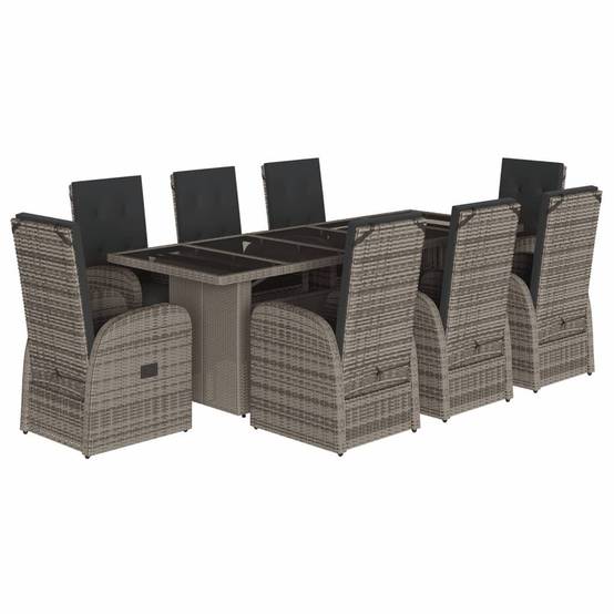 Salon de Jardin 8 Personnes Résine Tressée Chaises Inclinables Repose-pieds Table Verre Gris – ComfortXL Outdoor Living - Image 2