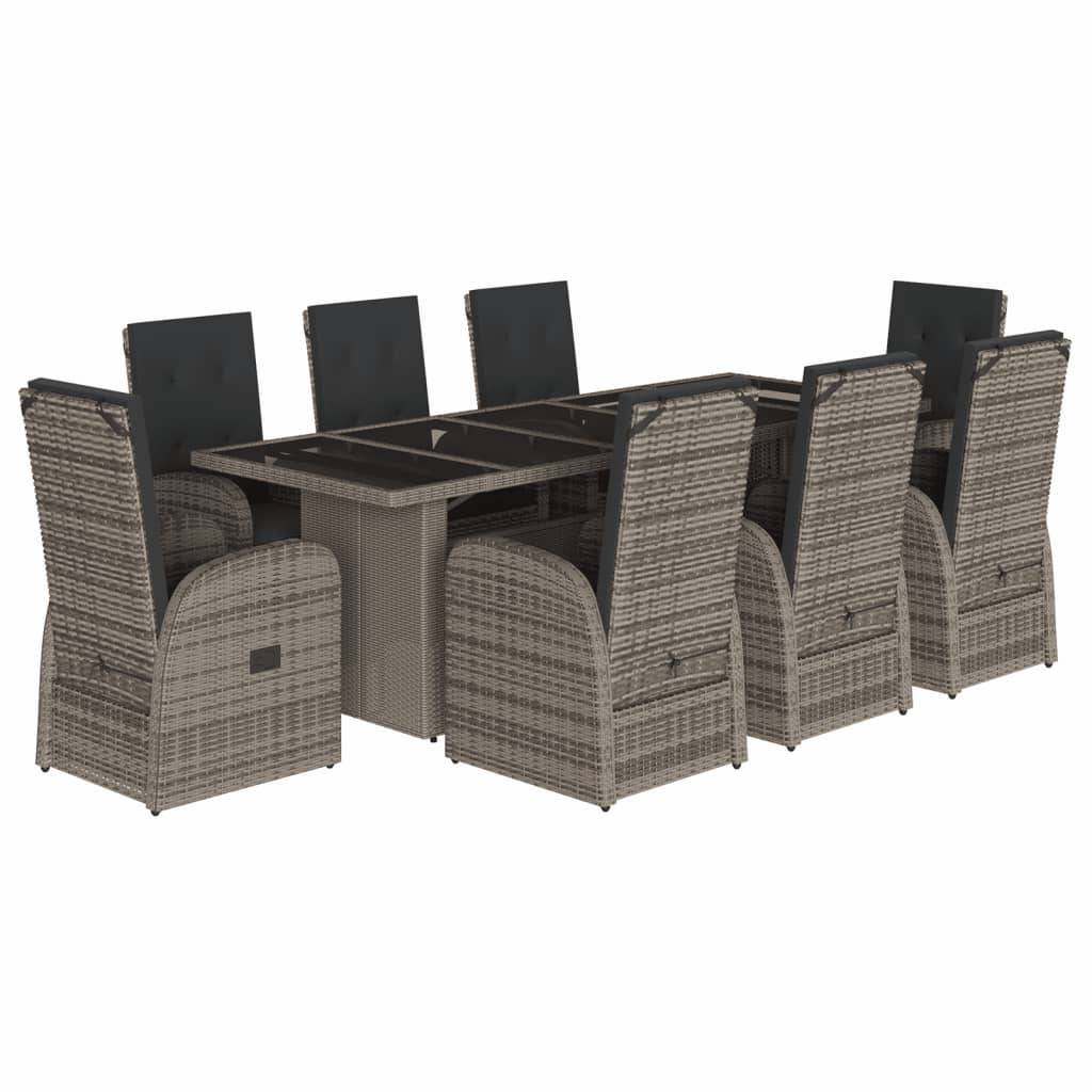 Salon de Jardin 8 Personnes Résine Tressée Chaises Inclinables Repose-pieds Table Verre Gris – ComfortXL Outdoor Living - Image 2