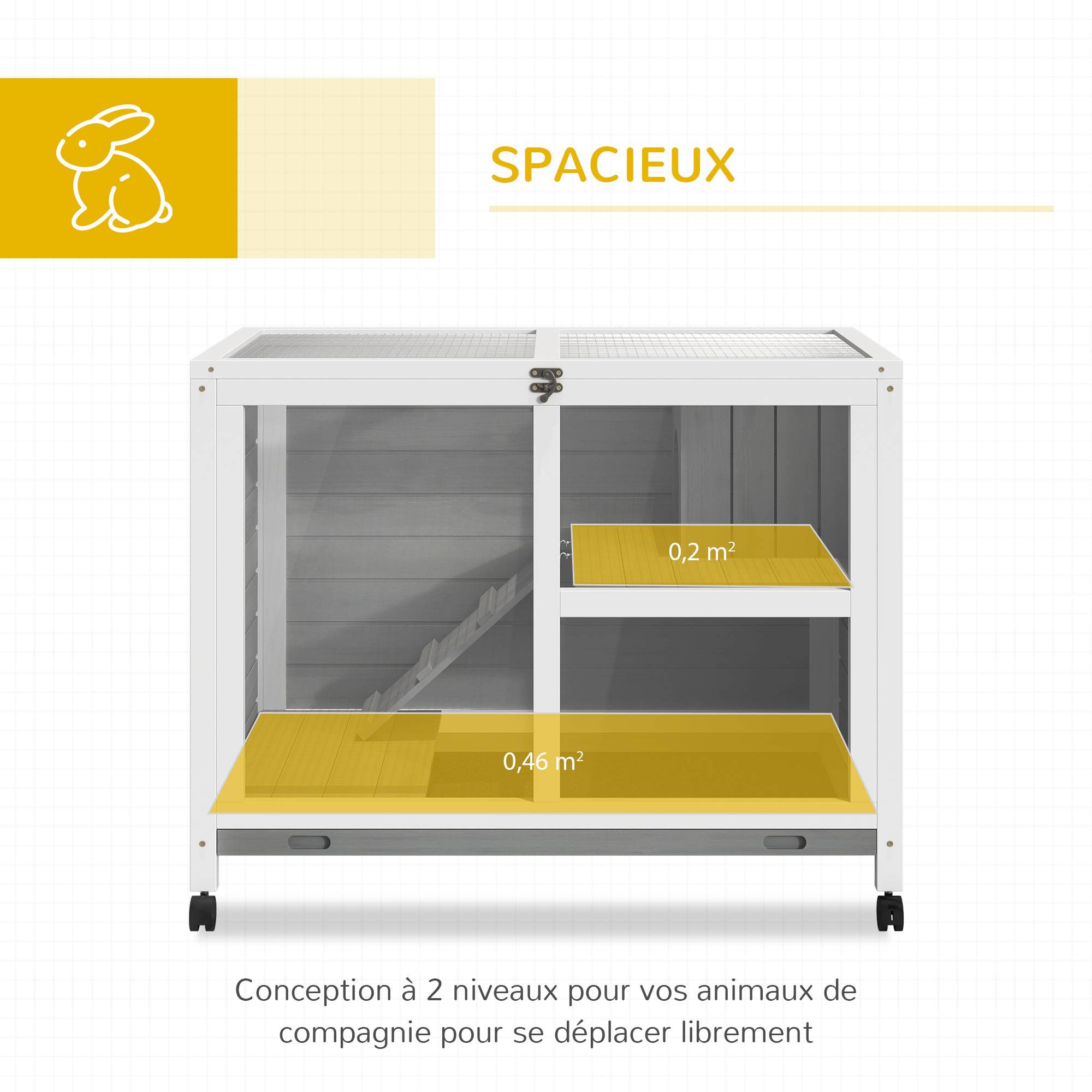 Clapier lapin bois massif intérieur extérieur roulettes 91x53x73cm gris - ComfortXL Outdoor Living - Image 6