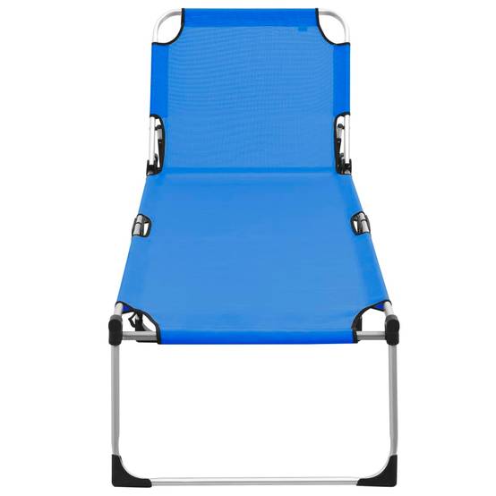 Helloshop26 - Transat chaise longue bain de soleil lit de jardin terrasse meuble d'extérieur pliable extra haute pour seniors aluminium bleu - Imagen 3
