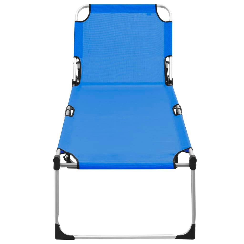 Helloshop26 - Transat chaise longue bain de soleil lit de jardin terrasse meuble d'extérieur pliable extra haute pour seniors aluminium bleu - Imagen 3