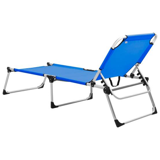 Helloshop26 - Transat chaise longue bain de soleil lit de jardin terrasse meuble d'extérieur pliable extra haute pour seniors aluminium bleu - Imagen 5