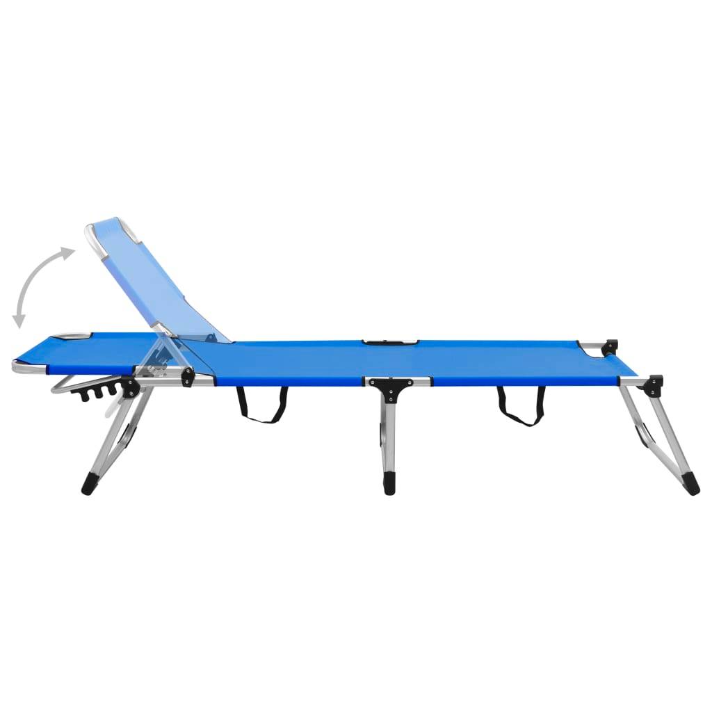 Helloshop26 - Transat chaise longue bain de soleil lit de jardin terrasse meuble d'extérieur pliable extra haute pour seniors aluminium bleu - Imagen 4
