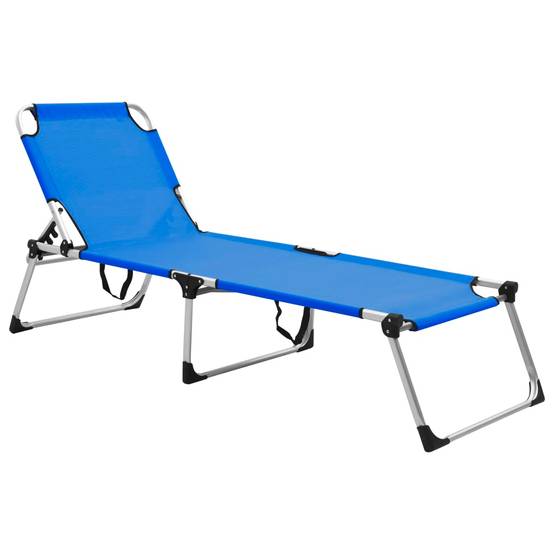 Helloshop26 - Transat chaise longue bain de soleil lit de jardin terrasse meuble d'extérieur pliable extra haute pour seniors aluminium bleu - Imagen 1