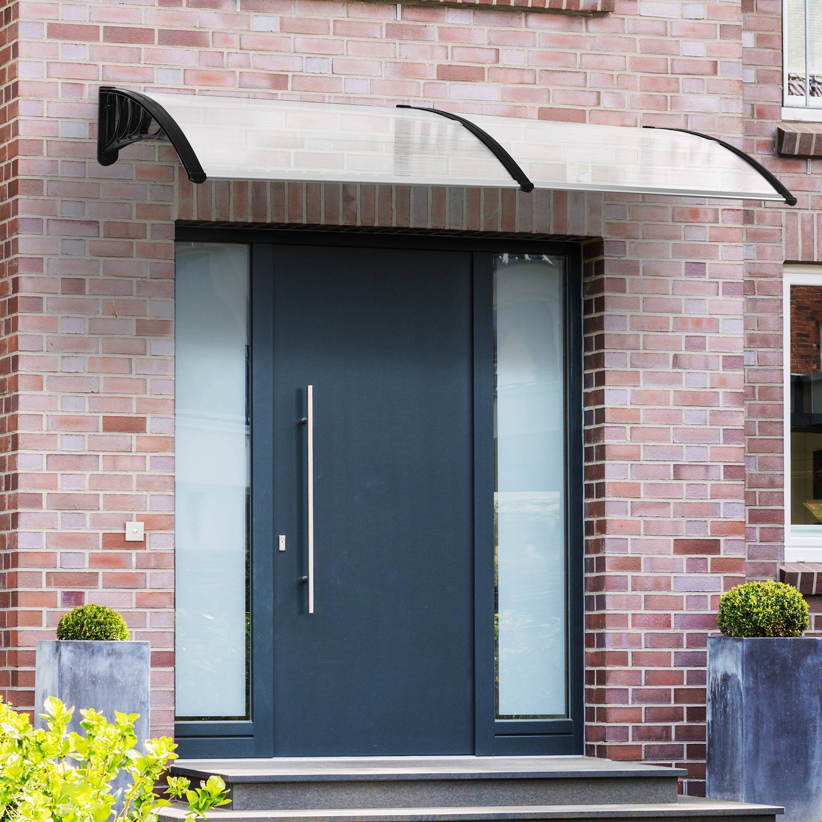 Outsunny - Auvent marquise de porte design voûté arrondi dim. 195L x 80l x 23H cm polycarbonate plastique noir - Outsunny - Imagen 4