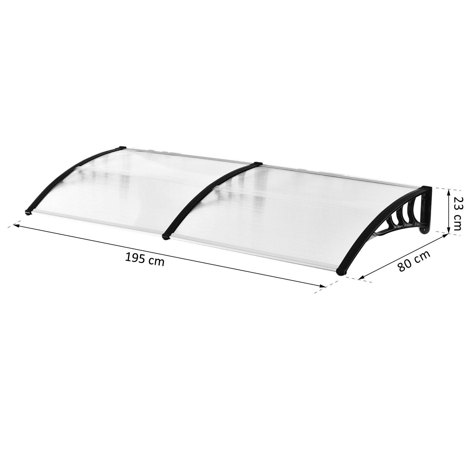 Outsunny - Auvent marquise de porte design voûté arrondi dim. 195L x 80l x 23H cm polycarbonate plastique noir - Outsunny - Imagen 3