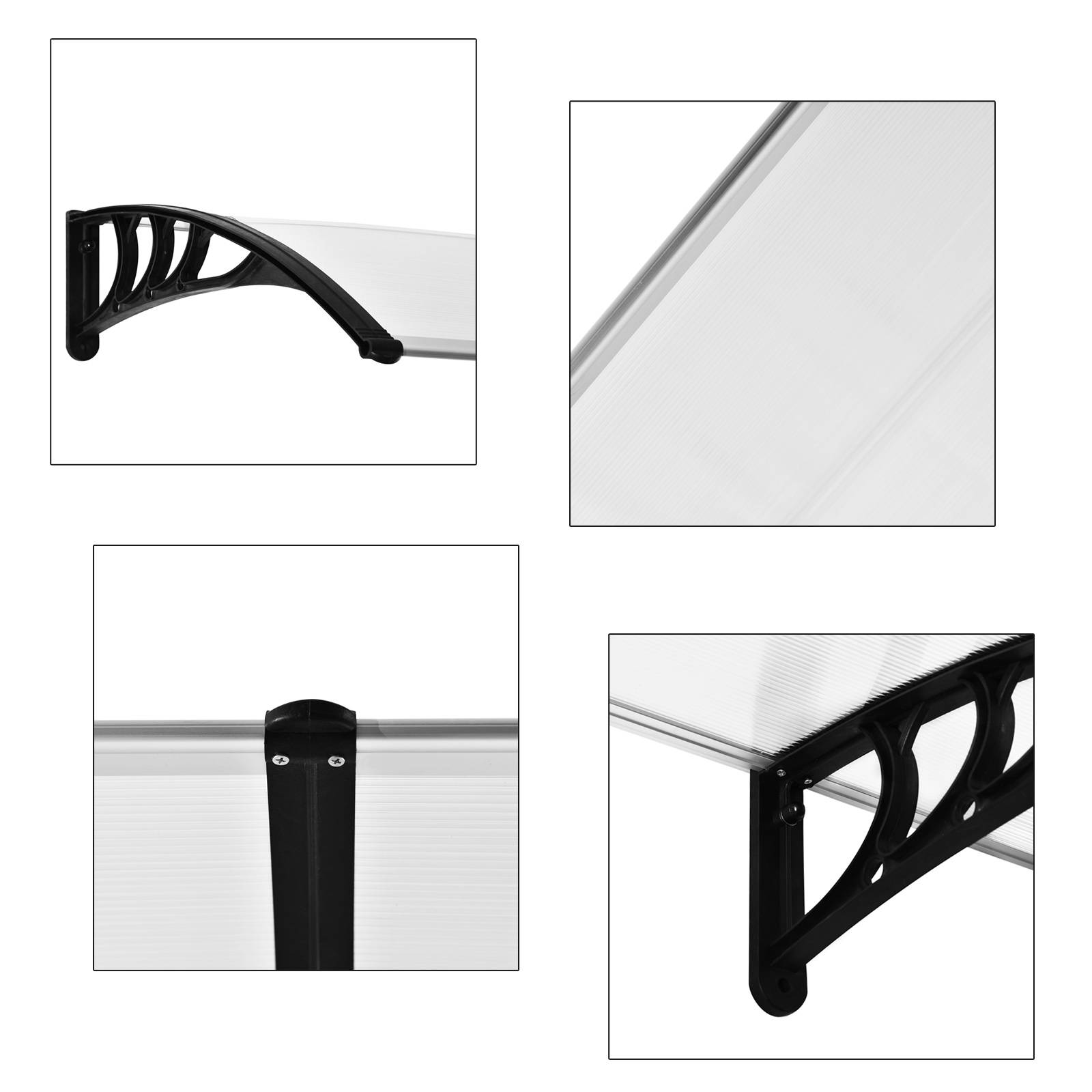 Outsunny - Auvent marquise de porte design voûté arrondi dim. 195L x 80l x 23H cm polycarbonate plastique noir - Outsunny - Imagen 8