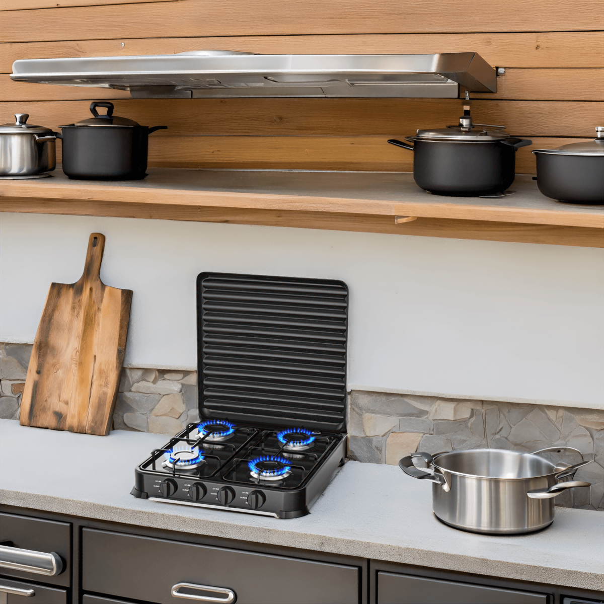 Intec - Plaque de cuisson gaz 4 feux 8800W Réchaud à gaz portable Noire Gaz Butane ou Propane Bruleurs inox INTEC - Imagen 3