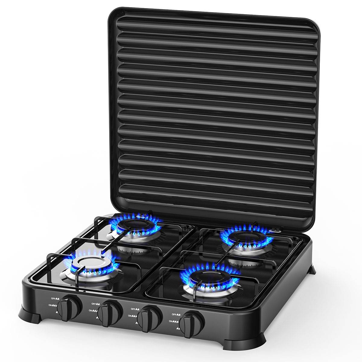 Intec - Plaque de cuisson gaz 4 feux 8800W Réchaud à gaz portable Noire Gaz Butane ou Propane Bruleurs inox INTEC - Imagen 1