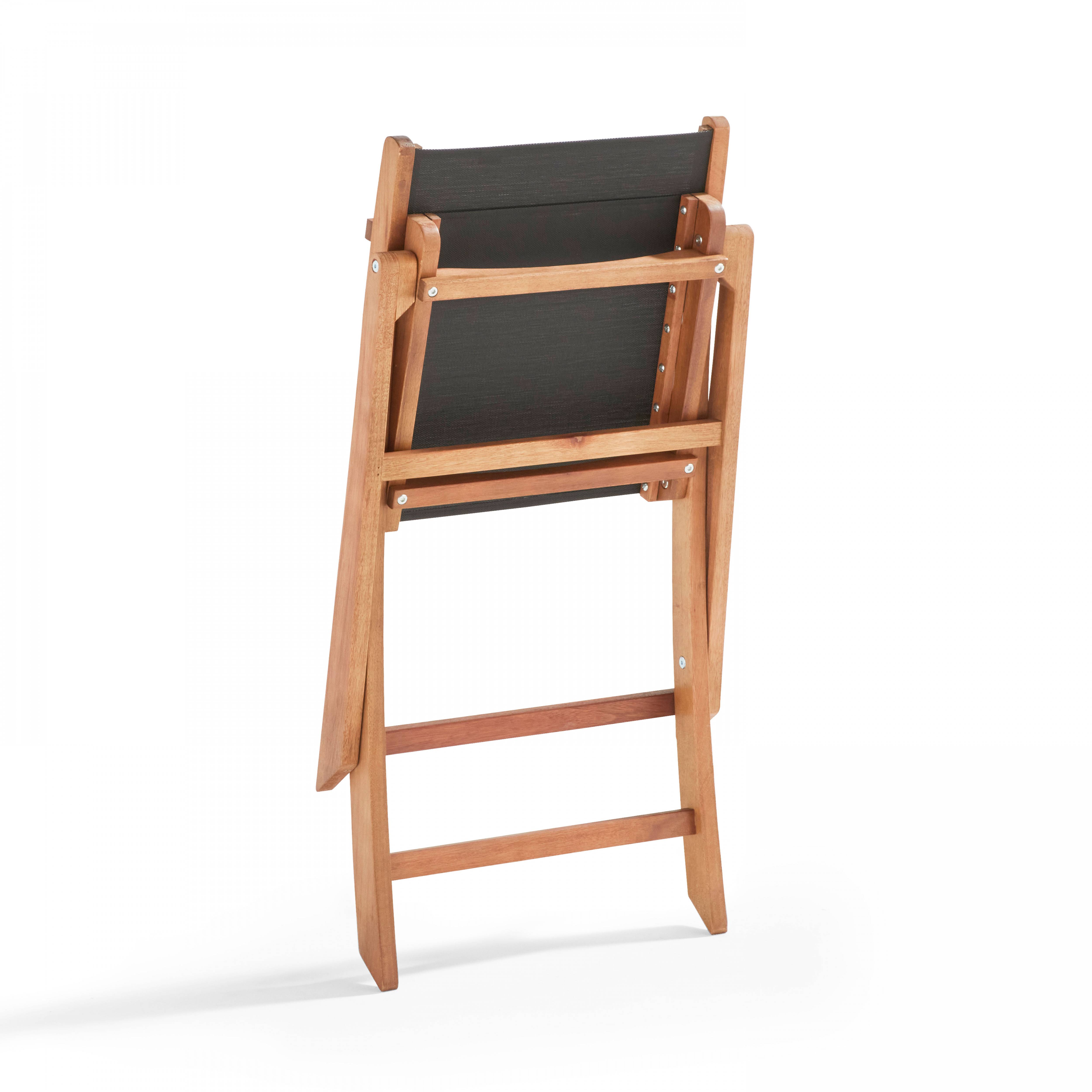 Oviala - Ensemble table et 2 chaises pliantes en textilène et eucalyptus noir Sete - Oviala - Imagen 5