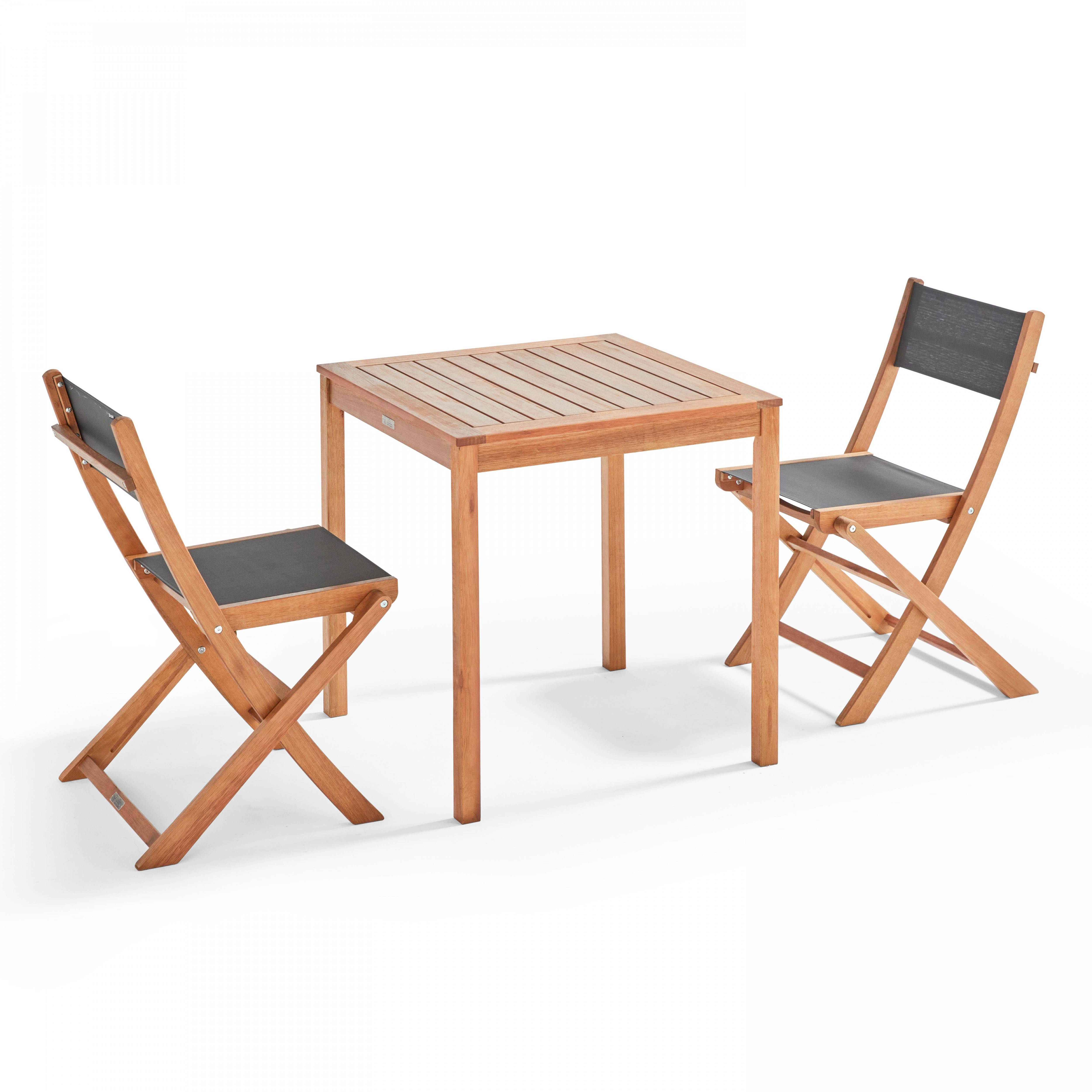 Oviala - Ensemble table et 2 chaises pliantes en textilène et eucalyptus noir Sete - Oviala - Imagen 1