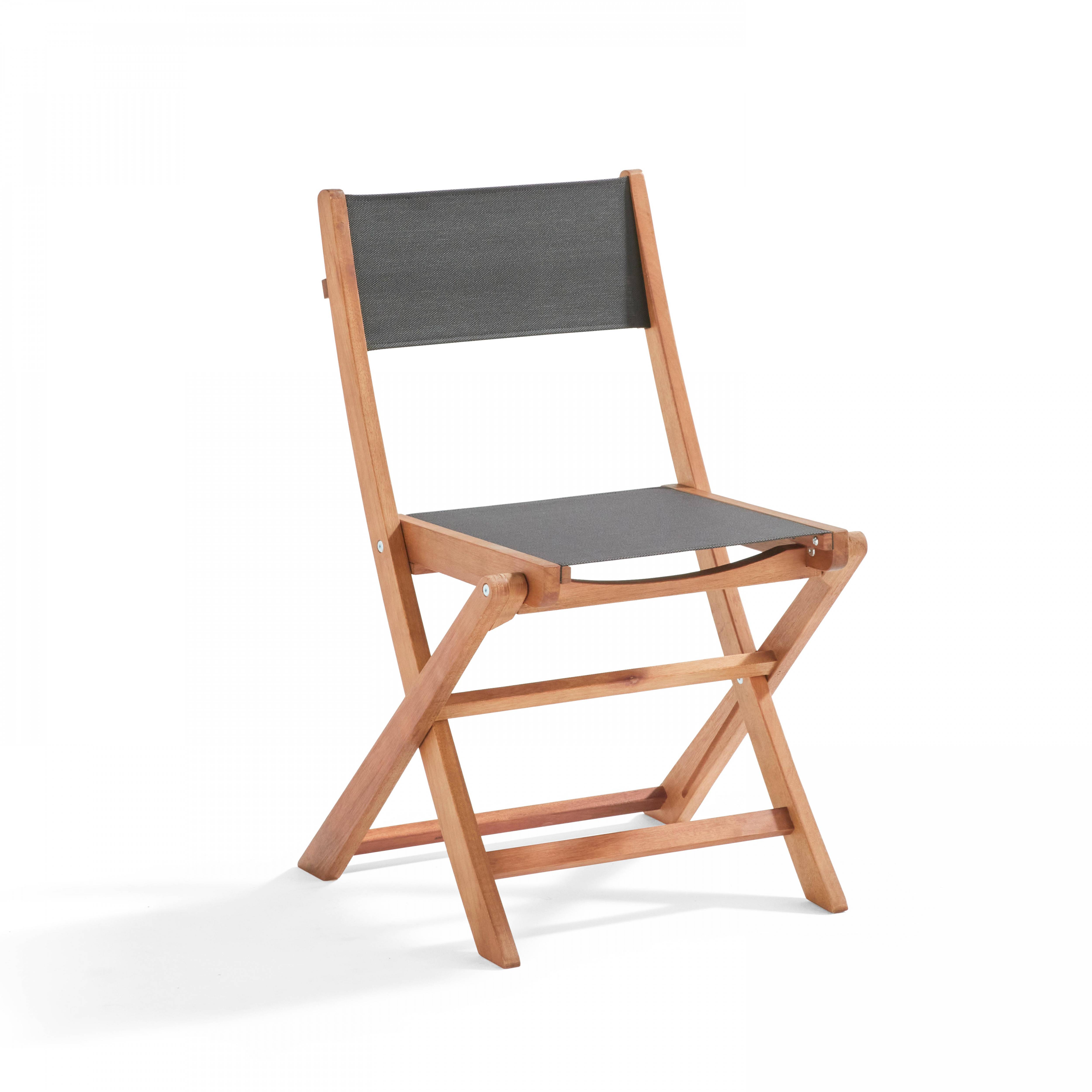 Oviala - Ensemble table et 2 chaises pliantes en textilène et eucalyptus noir Sete - Oviala - Imagen 4