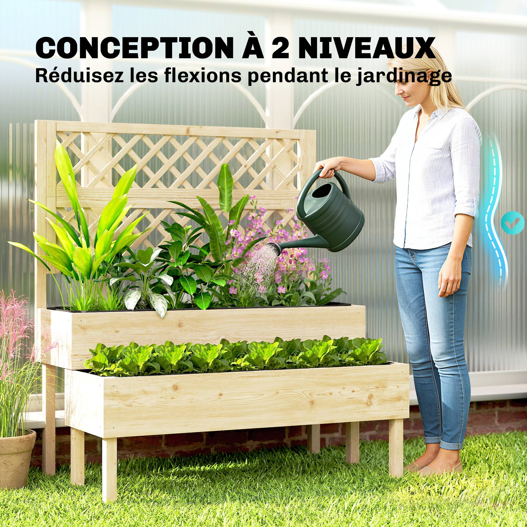 PANGIVO - Jardinière avec treillis bois de sapin naturel 108 x 62 x 120 cm - PANGIVO - Image 7
