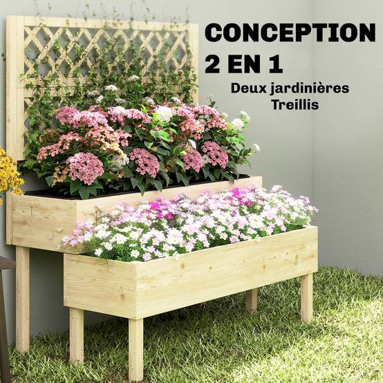 PANGIVO - Jardinière avec treillis bois de sapin naturel 108 x 62 x 120 cm - PANGIVO - Image 6