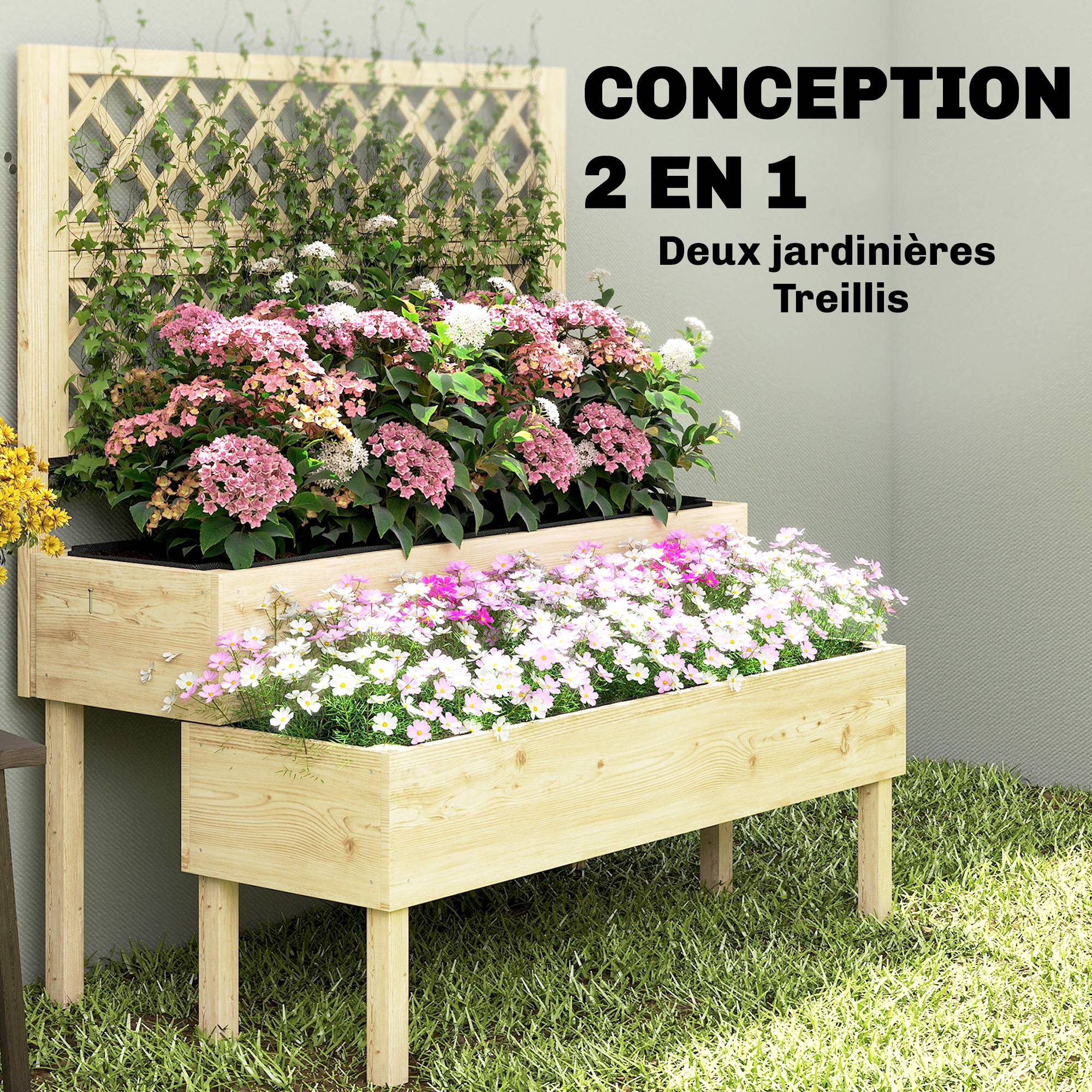 PANGIVO - Jardinière avec treillis bois de sapin naturel 108 x 62 x 120 cm - PANGIVO - Image 6