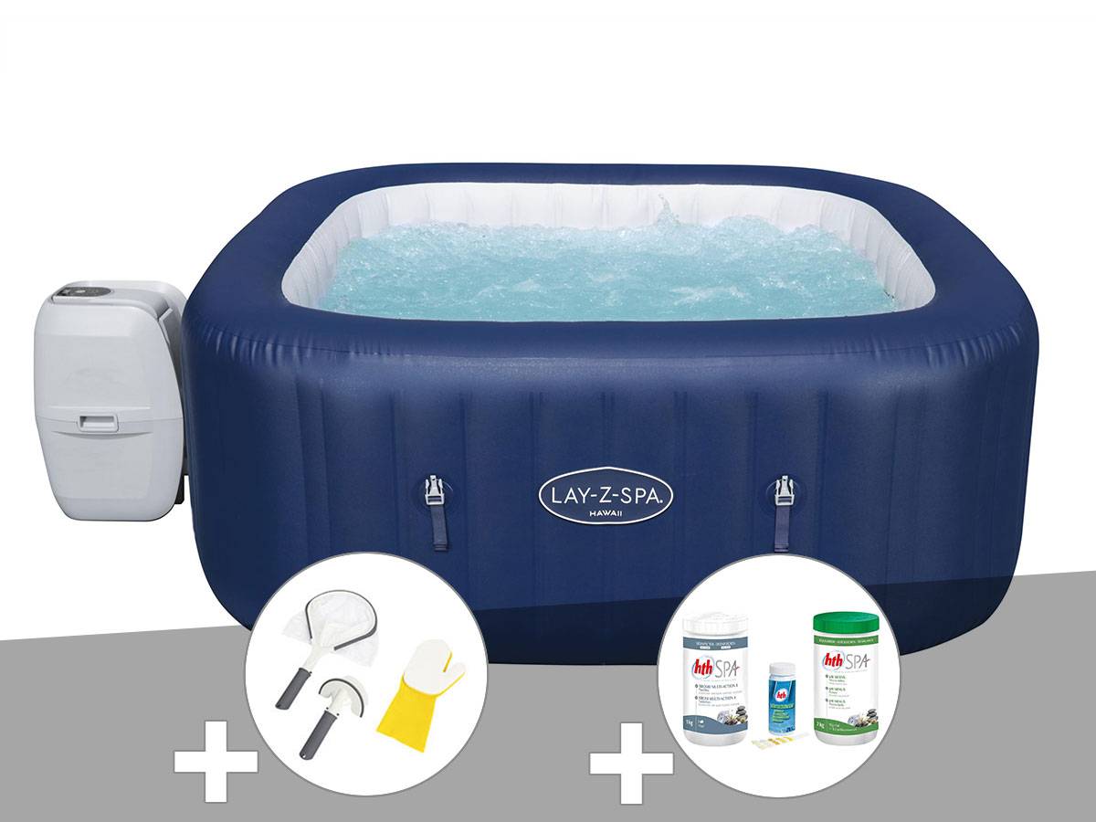 Bestway - Kit spa gonflable Bestway Lay-Z-Spa Hawaii carré Airjet 4/6 places + Kit traitement brome + Kit de nettoyage