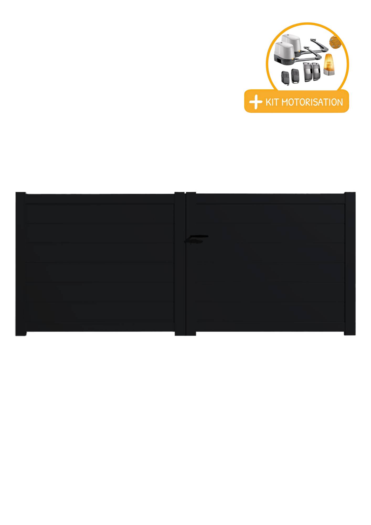 Portail Packit - Portail alu battant plein en kit +MOT dim. L.3000 (entre piliers) X H.1500 mmMOT LOCKYVIA (à bras)  Noir (RAL 9005)